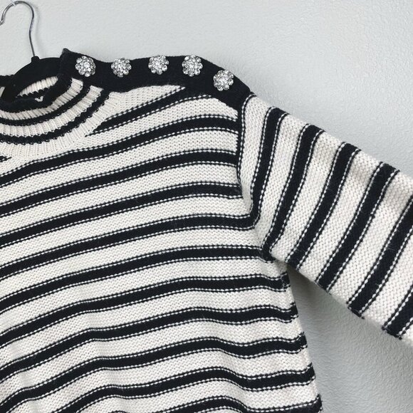 J.Crew Women's Medium Cable-Knit Mockneck Pullover Sweater Stripe Jewel Buttons - Picture 10 of 16